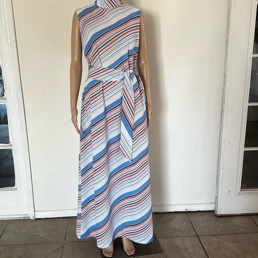 Lady Blair Vintage PolyesterMulti  Color Striped Boho, Hippie Maxi Dress - Picture 12 of 14